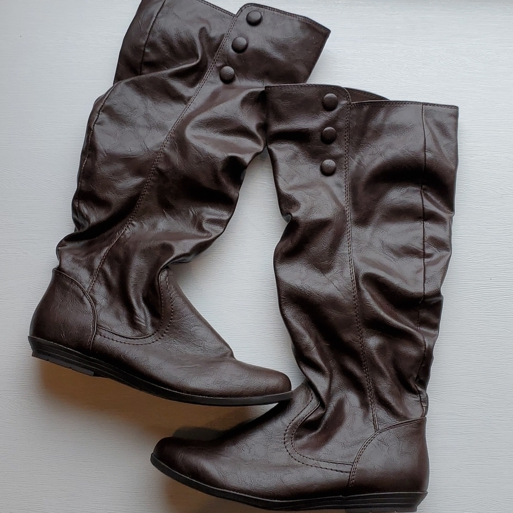 Cliffs by White Mountain Brown Faux Leather Mid Calf Fighter Boot 7.5 NWOT